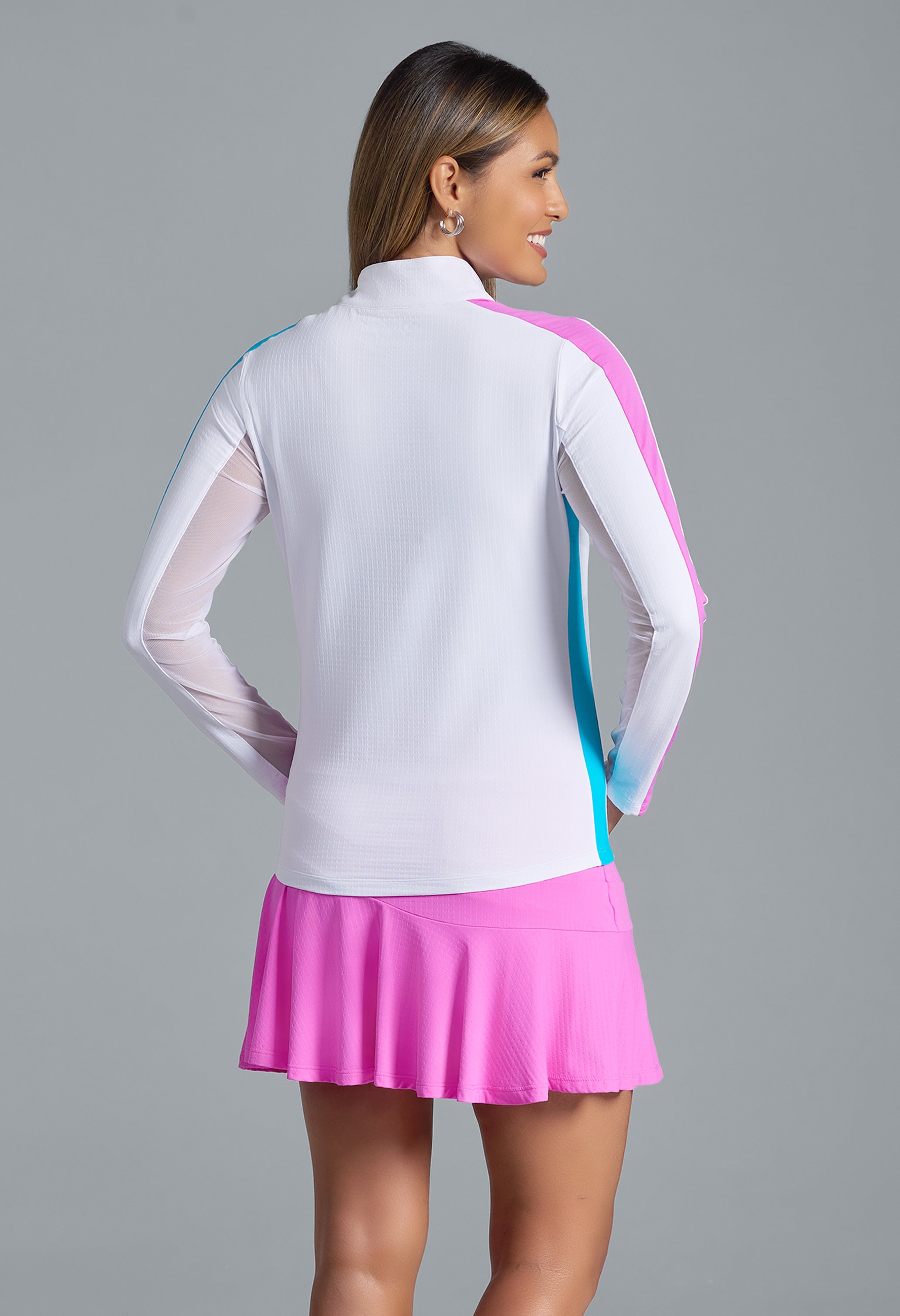 Color Block Print Long Sleeve Mock Neck Top – 10001