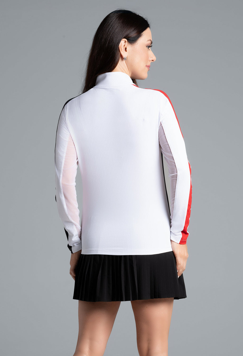 Color Block Print Long Sleeve Mock Neck Top – 10001