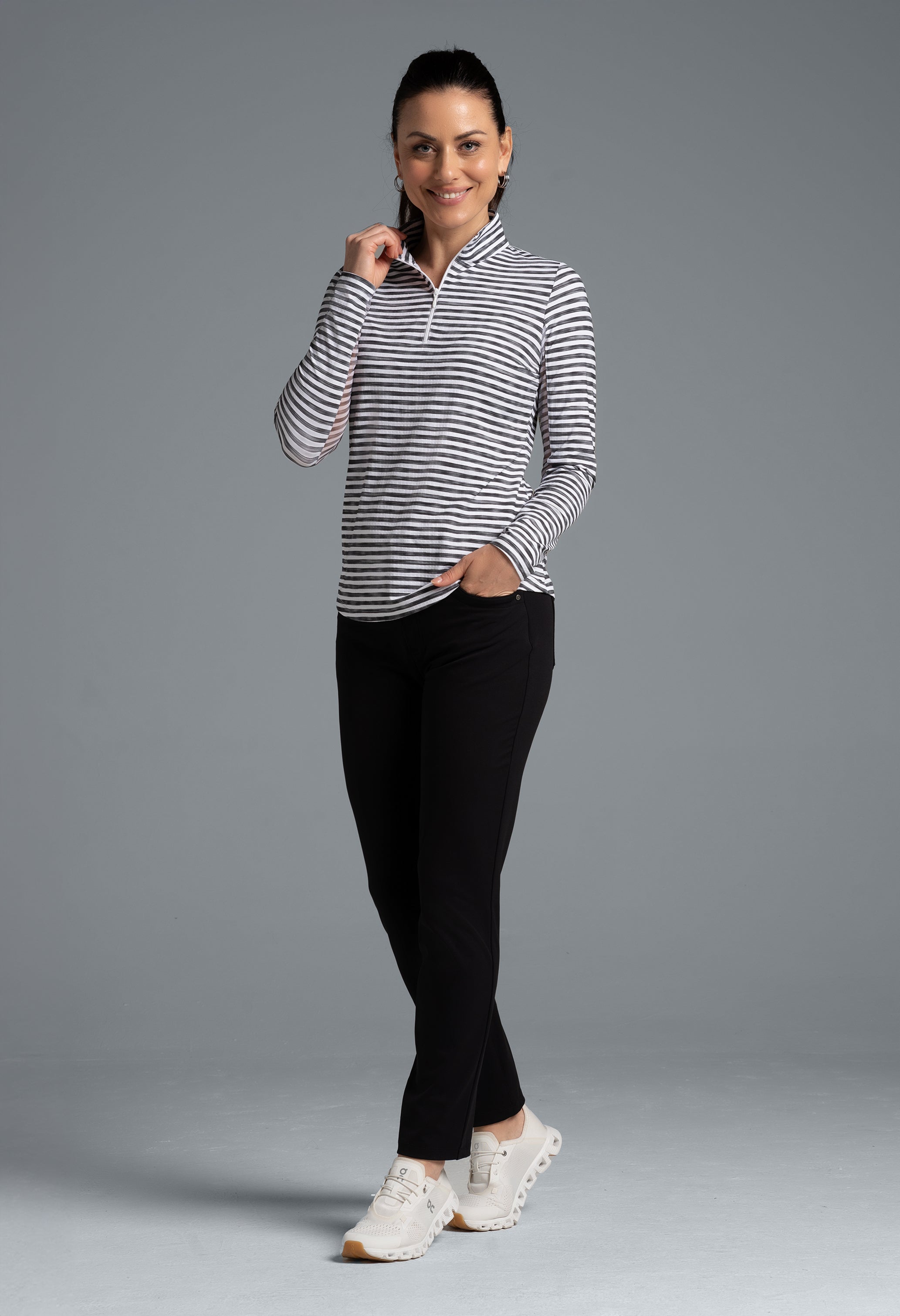 Landon Stripe II  Print Long Sleeve Mock Neck Top – 10164