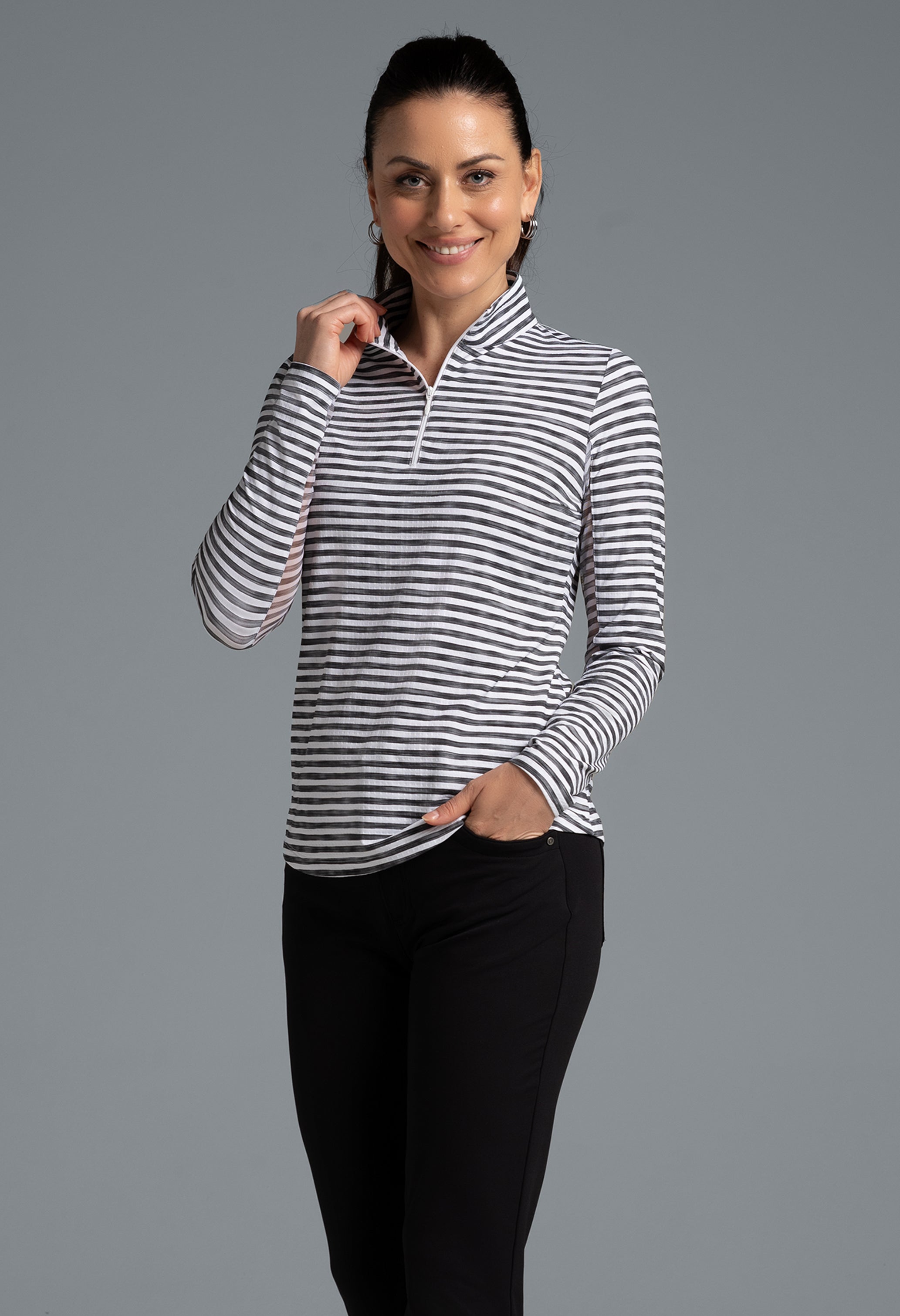 Landon Stripe II  Print Long Sleeve Mock Neck Top – 10164