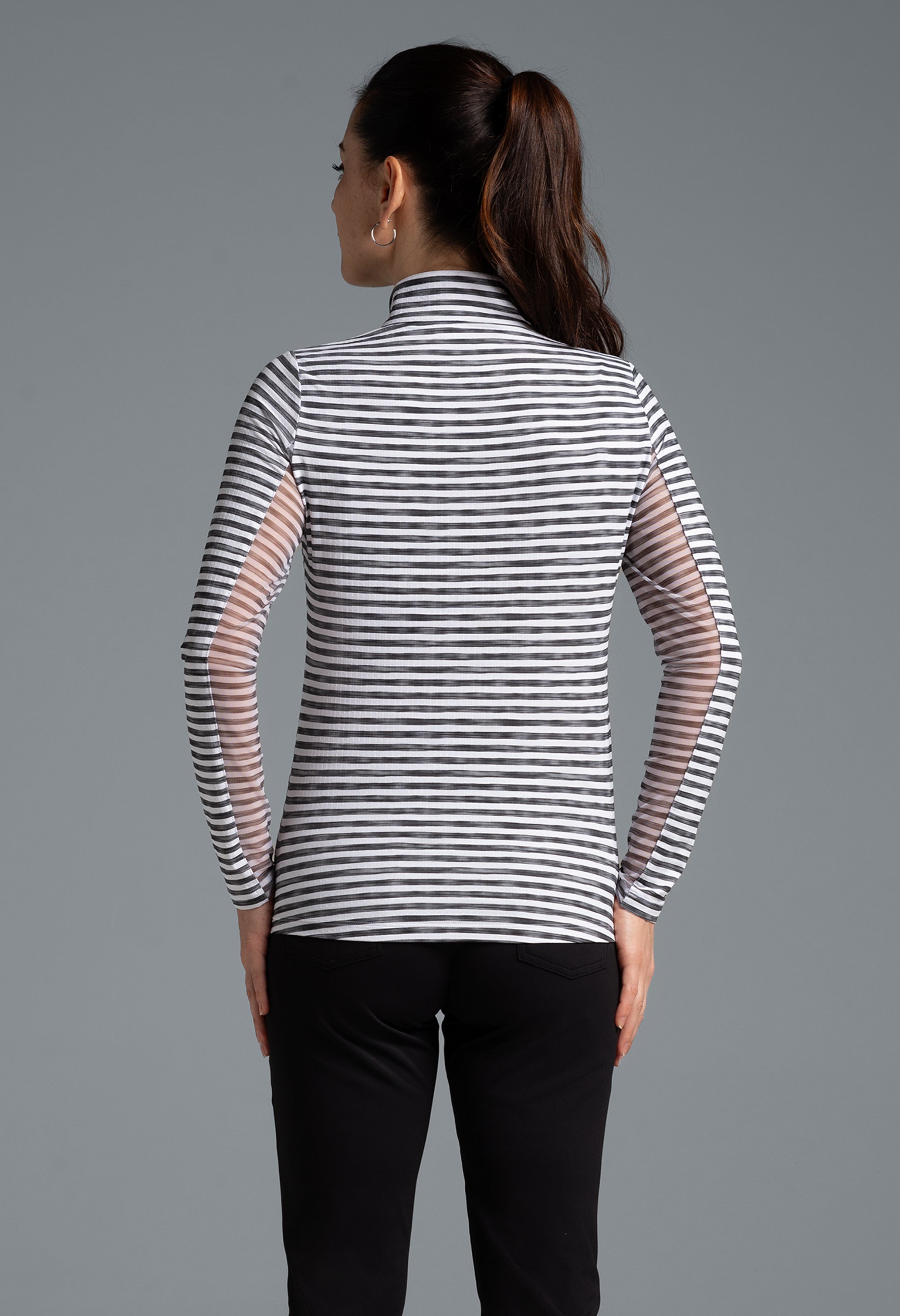 Landon Stripe II  Print Long Sleeve Mock Neck Top – 10164