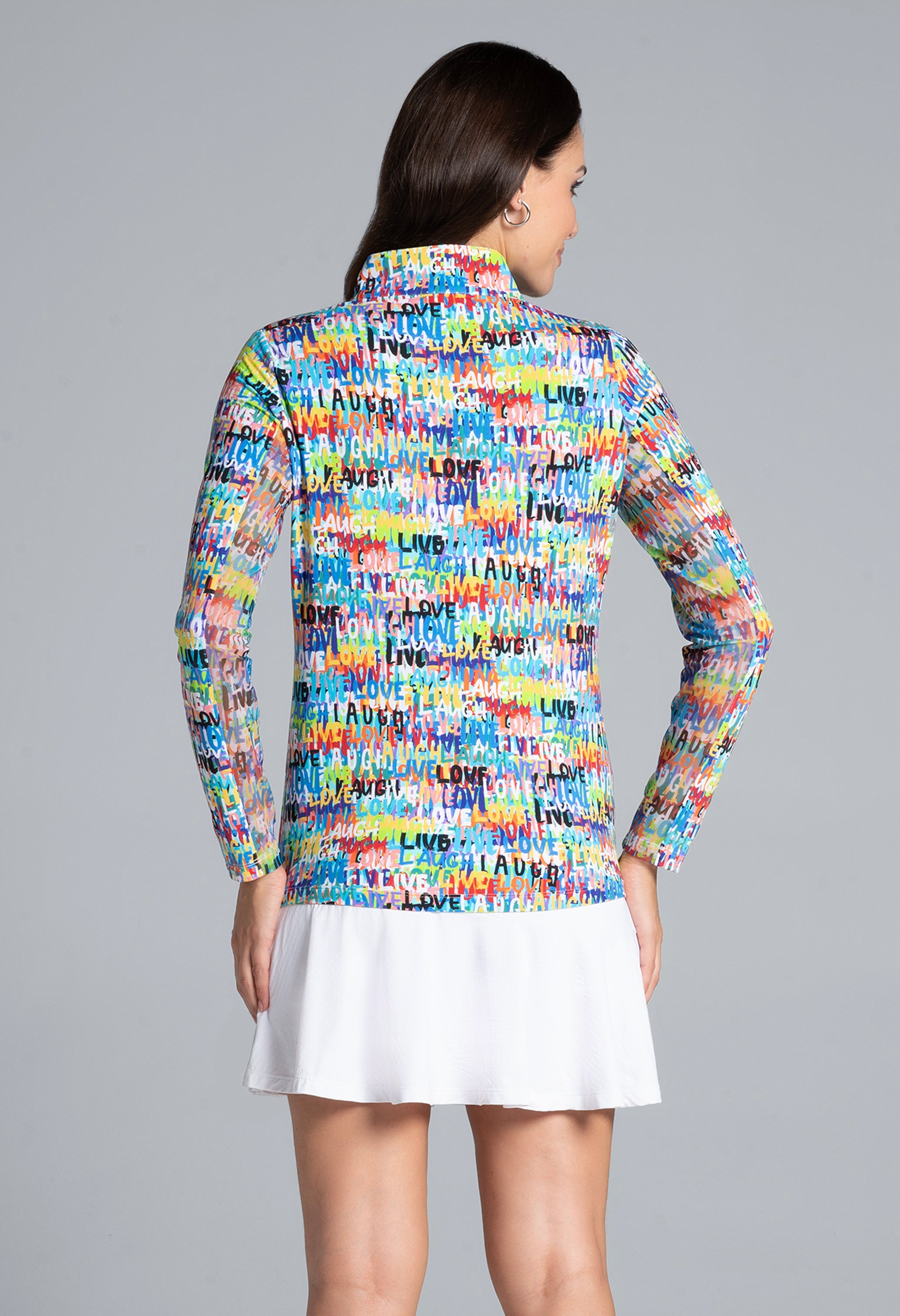 Live, Love, Laugh Print Long Sleeve Mock Neck Top – 10935